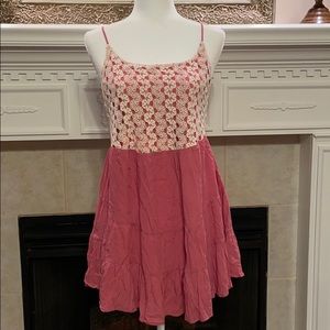 Entro Spaghetti Strap Coral Dress with Crochet Top
